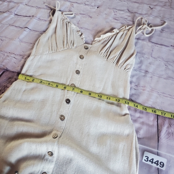 Shop Neighbor Linen Blend Beige Midi Dress Sleeveless Summer Bohemian Beachy Med - Picture 10 of 12